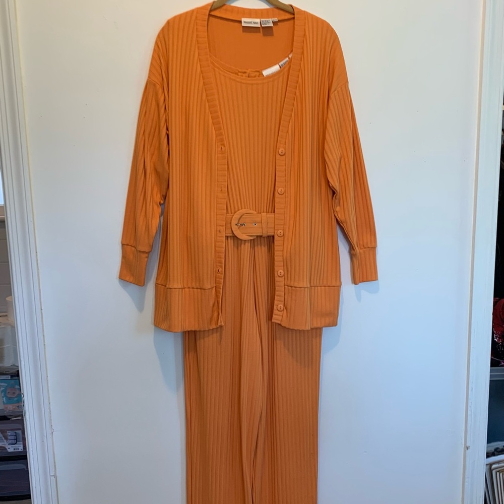Vintage Newport News Tangerine Jumpsuit Cardigan 3 Piece Set Small Autumn